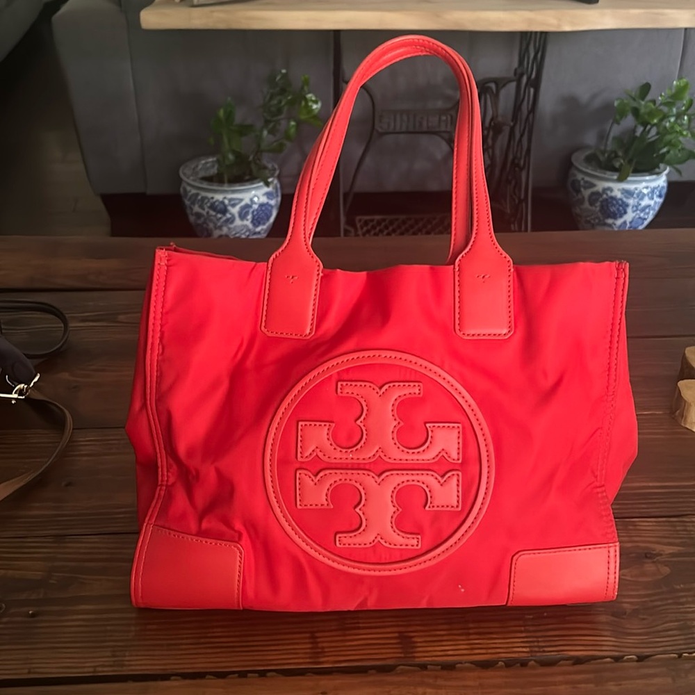 Pretty coral red Tory Burch tote